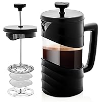 OVENTE 20 Ounce French Press Coffee, Tea and Espresso Maker, Heat Resistant Borosilicate Glass with 4 Filter Stainless-Steel System, BPA-Free Portable Pitcher Perfect for Hot & Cold Brew, Black FPW20B
