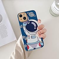 for iPhone 15 Cute Case, Cool Cartoon Astronaut Space Design Stylish Bumper Women Girls Protective Anti-Slip Shockproof Fashion Creative Case (Blue Telescope, iPhone 15)