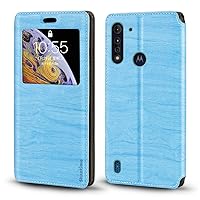 Motorola Moto G8 Power Lite Case, Wood Grain Leather Case with Card Holder and Window, Magnetic Flip Cover for Motorola Moto G8 Power Lite