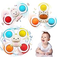 3PCS Suction Cup Spinner Toys for 1 2 Year Old, Baby Bath Toys 12-18 Months, Window Suction Spinner Toys, Spinning Top Sensory Toys for Toddlers 1-3, Travel Baby Spinning Toys Gifts for Boy Girls