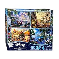 4 in 1 Multipack - Thomas Kinkade - Disney Dreams Collection - Tangled, Mickey and Minnie Mouse, Dumbo, & The Little Mermaid - (4) 500 Piece Jigsaw Puzzles , Blue
