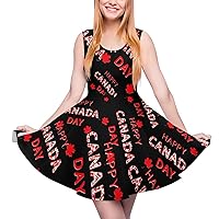Happy Canada Day Maple Women's Summer Dress Sleeveless Swing Sundress Casual Beach Tank Short Dresses