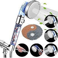 Luxsego Filtered Showerhead with Stop Button and Replaceable Beads Bundle, Includes Shower Hose and Holder, 4 Settings Water Saving Showerhead High Pressure, Rejuvenate Dry Skin & Hair
