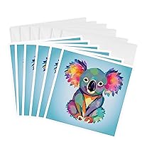 3dRose Greeting Cards - Cute Funny Colorful Koala Bear Art in Water Color Style - 6 Pack - Animals