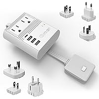 OREI World Travel Plug Adapter M8 Max, 3 USB + Pd 18W USB-C Input - 2 USA Outlets - Attachments for Europe, Asia, China, Japan, Africa - Perfect for Cell Phones, Tablets, Cameras and More