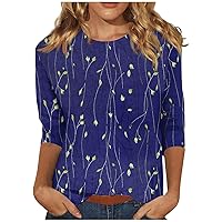 3/4 Sleeve T Shirts for Women, Women's Fashion Casual 3/4 Split Sleeve Small Printed Round Neck Top