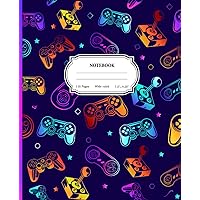 GAMER COOL NOTEBOOK JOURNAL Composition Notebook Wide Ruled: Video Games in multicolour Cover in Orange Blue Yellow Purple Great Gift for Students & Gaming Lovers