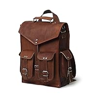 Leather Convertible Backpack 2 In 1 Shoulder Rucksack Laptop Leather Backpack For Men, 16 Inch