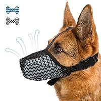 Dog Muzzle, Air Mesh Breathable Muzzle for Medium Large Sized Dogs to Anti & Prevent Biting Barking Chewing, Soft Basket Muzzle for German Shepherd Dog with Reflective & Adjustable Strap(Grey-XL