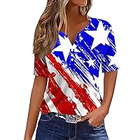 HTHLVMD Women's 4th of July Women's T-Shirt 2024 American Flag T-Shirt Women's Patriotic Shirt Short Sleeve V-Neck Top