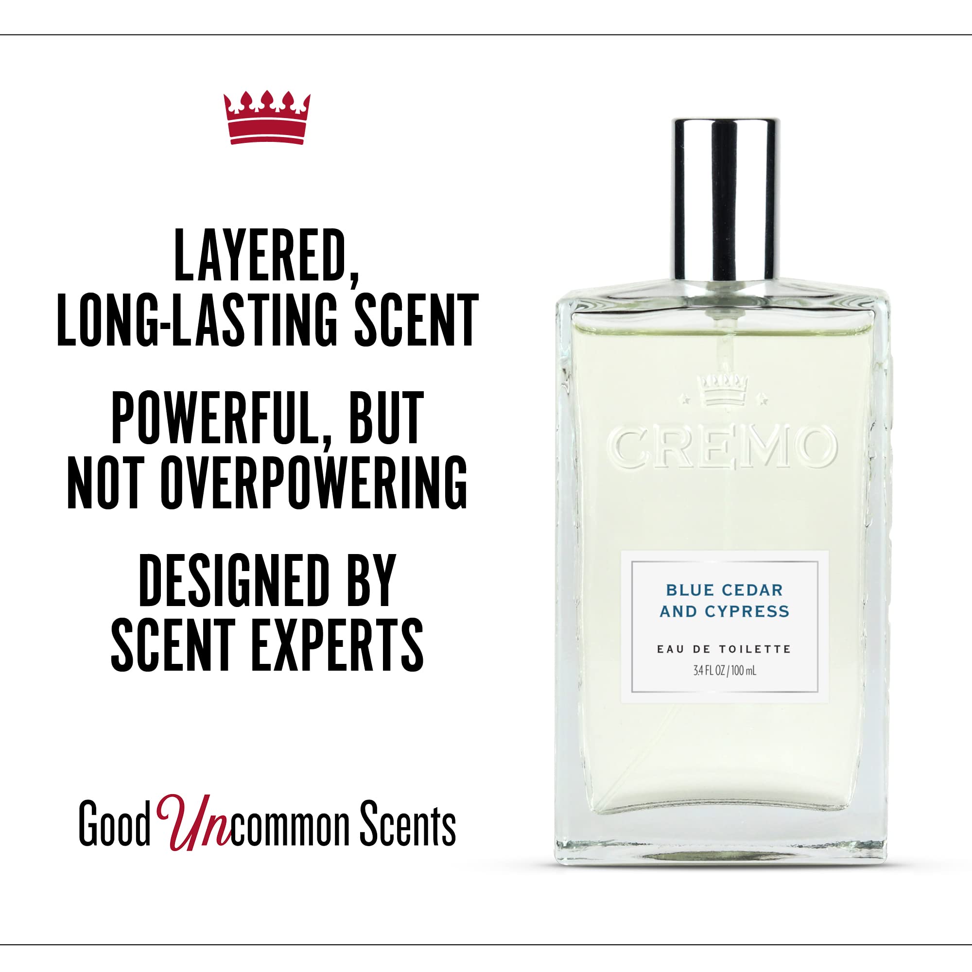 Cremo Blue Cedar & Cypress Cologne Spray, A Woodsy Scent with Notes of Lemon Leaf, Cypress and Cedar, 3.4 Fl Oz