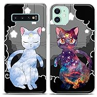 Matching Couple Cases Compatible for Samsung S23 S22 Ultra S21 FE S20 Note 20 S10e A50 A11 A14 Luna Cats Clear Gift Silicone Pairs Cover Kawaii Moon Best Friends Cute Anime Galaxy Anniversary
