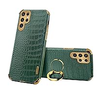 Guppy Compatible with Galaxy S24 Ring Holder Case Cool Crocodile Snake Skin Pattern Textured with 360 Degree Rotation Stand for Women Slim Leather Snake Lizard Skin Protective Cover case,Green
