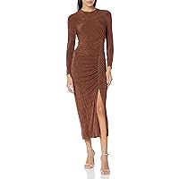 Donna Morgan Women's Ruched Princess Seam Dress with Slit Detail Event Party Occasion Guest of, Rum Raisin