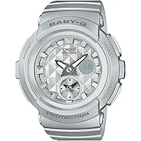 Casio Baby-G BGA-195-8A Studded Dial Series Ladies' Watch, Silver Metallic, 24 months battery life, 100m waterproof, Round, Digital, Bracelet Type, Imported