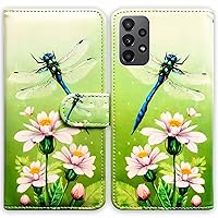 Galaxy A23 5G Case,Blue Dragonfly Leather Flip RFID Blocking Phone Case Wallet Cover with Card Slot Holder Kickstand for Samsung Galaxy A23 5G
