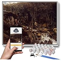 Paint by Numbers Kits for Adults and Kids Lormes A Waterfall with A Standing Peasant Spinning Wool Painting by Camille Corot Arts Craft for Home Wall Decor
