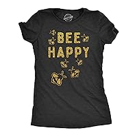 Womens Bee Happy Glitter T Shirt Cute Earth Day Bee Graphic Novelty Tee for Ladies