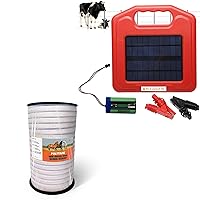 Solar Electric Fence Charger + Electric Fence Poly Tape 1640 feet