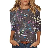Womens T Shirts Dressy Casual Floral Blouses Loose Fit Summer Trendy Shirts Crew Neck Boho Cute Tops
