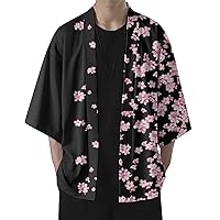 Men's Loose Baggy Kimono Jackets Cardigan: Lightweight Casual Japanese Seven Sleeves Open Front Coat Outwear Robe
