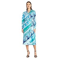 Donna Morgan Women's Collared Wrap Look with Front Placket | Midi Work Dress