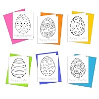 Coloring Cards: Stationery Set of 6 cards for Kids to Color and Practice Letter Writing - All Occasion Greeting Cards - Recycled and Made in USA (Happy Easter Eggs)