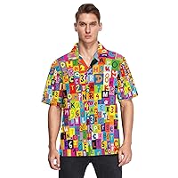 Letters Alphabets Plaid Men's Hawaiian Shirts Short Sleeve Button Down Vacation Mens Beach Shirts
