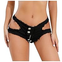 Womens Ripped Denim Shorts Cut Out Booty Stretch Mini Hot Pants Button Down Low Rise Clubwear Sexy Naughty Short Jeans
