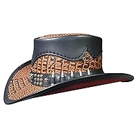 Crocodile Texture Hunter Leather Hat (Leather, Medium)
