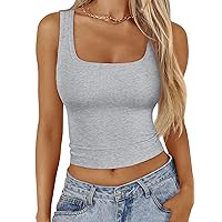 Trendy Queen Womens Square Neck Ribbed Tank Tops Sleeveless Crop Tops Summer Clothes
