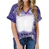 Womens Bleached Sublimation Blank Shirts Summer Short Sleeve Tops Casual Crew Neck Loose Fit Blouse Plus Size Tunic