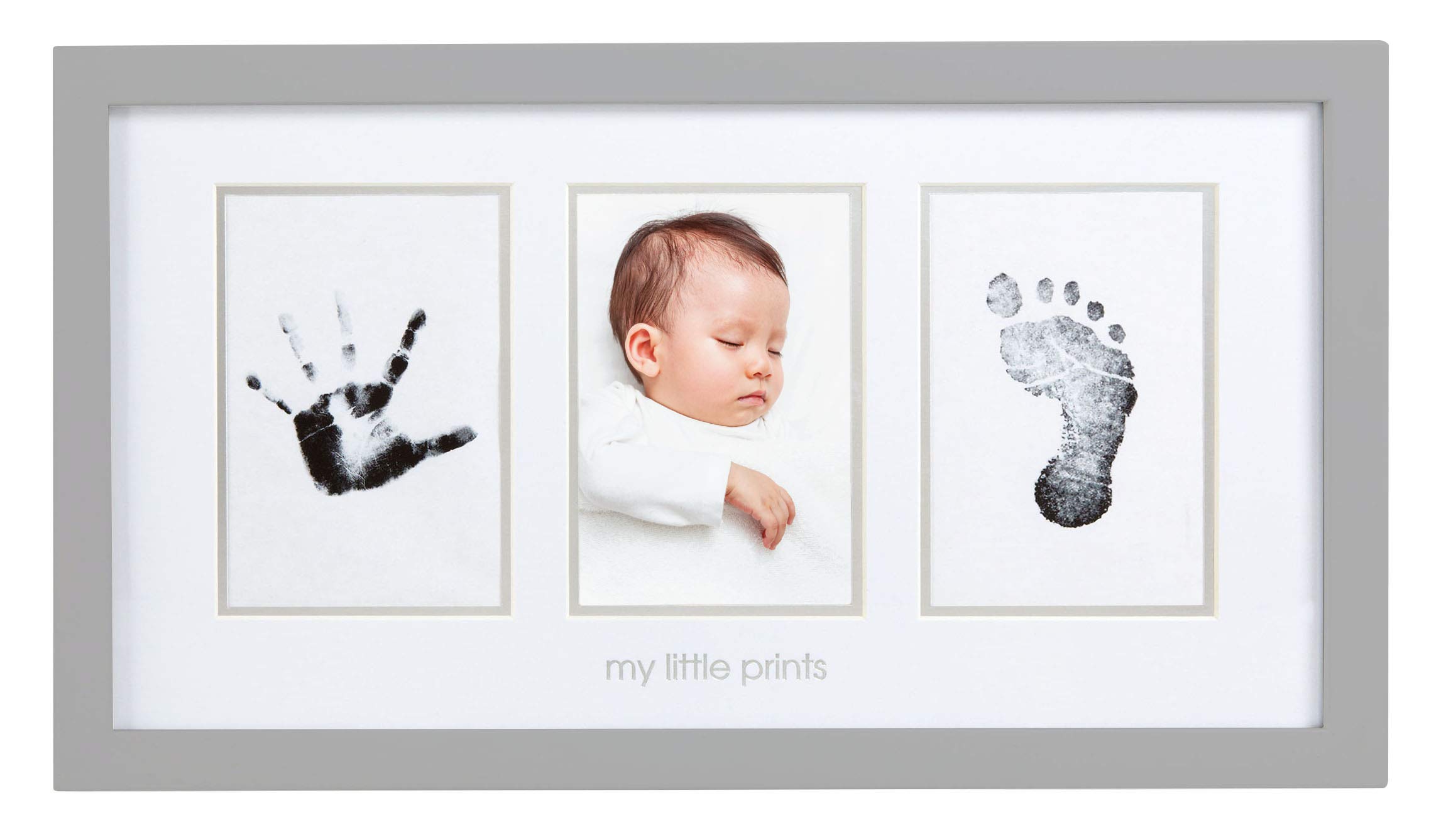 Pearhead Newborn Babyprints Photo Frame Baby Handprint and Footprint Keepsake Kit, Gender-Neutral Nursery Décor, Baby Accessory for New and Expecting Parents, Gray