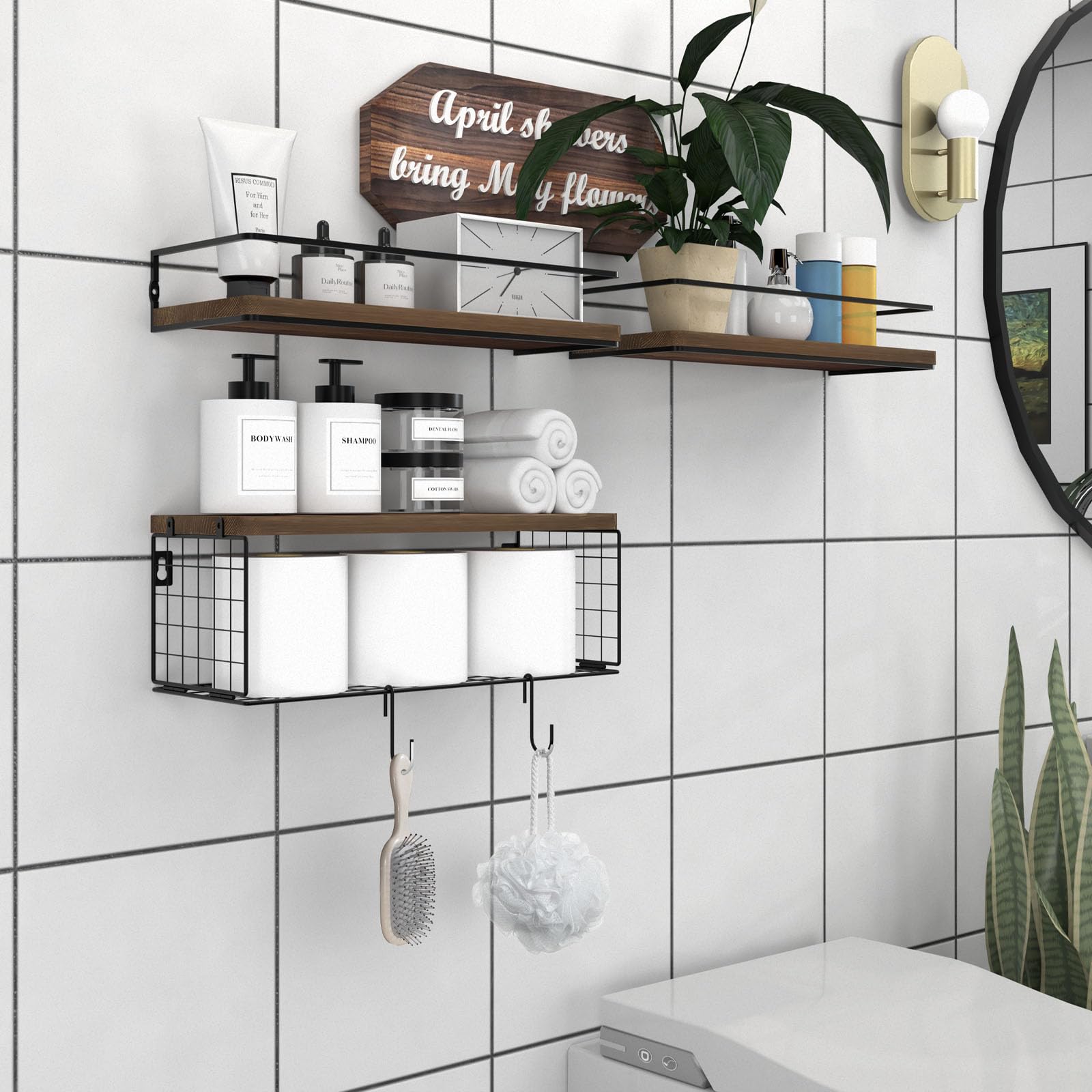 Mua WOCOPIA Floating Shelves for Wall with Paper Storage Basket ...