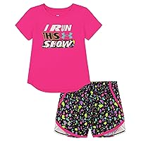 Under Armour UA PRINTED WOVEN SHORT SET, REBEL PINK SPECKLE, 3T