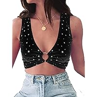 Women's Velvet Sparkly Tops Festival Clothes Cute Party Top Sexy Sequin Crop Top