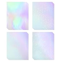 AHIJOY Holographic Sticker Paper,20 Sheets Transparent Holographic Vinyl Laminate Film,Clear Overlay Sticker Paper Self Adhesive Waterproof-Rainbow,Diamond,Sand Star,Dot,8.26