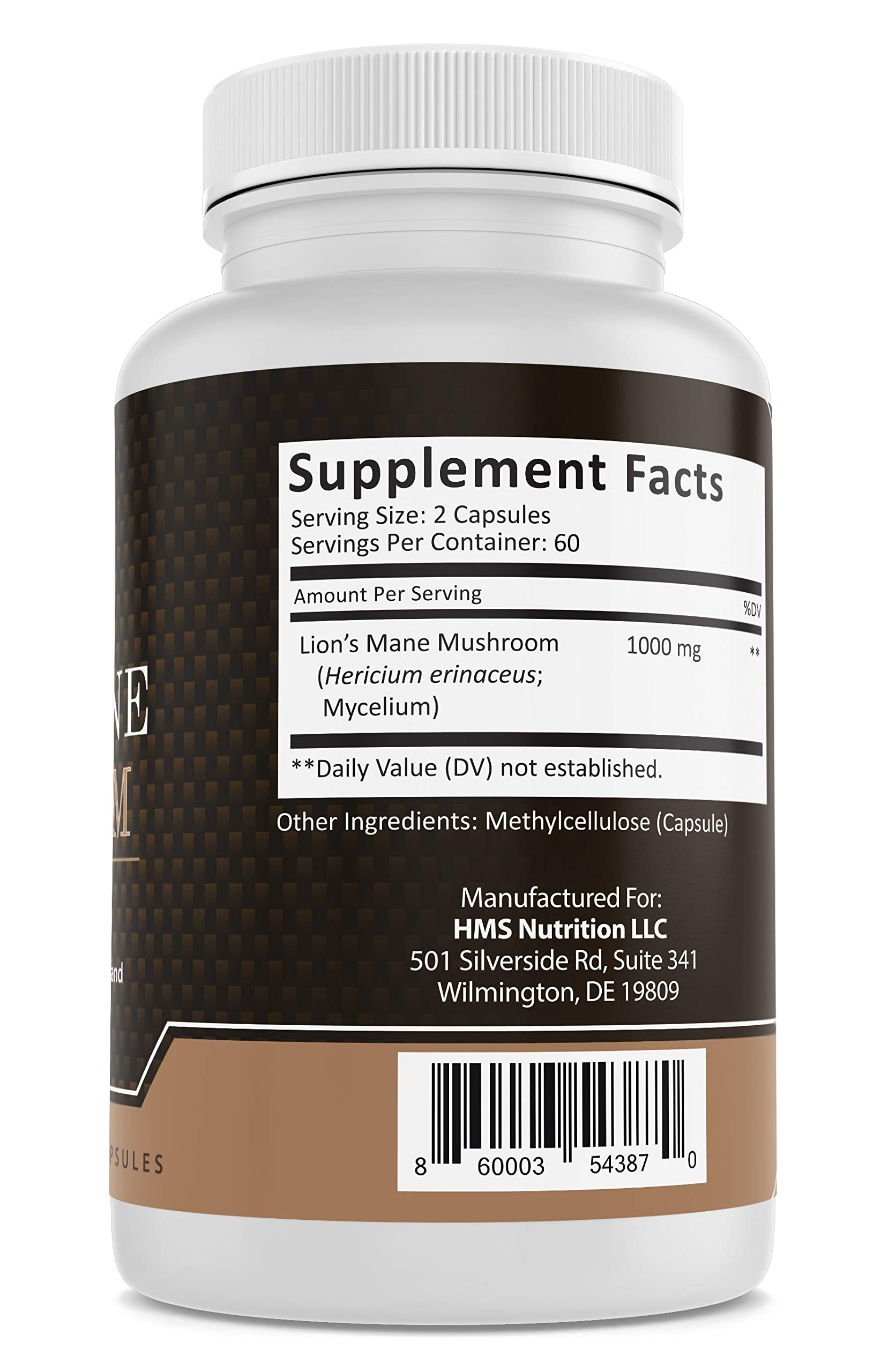 Lion's Mane Mushroom - HMS Nutrition - Potent 1000mg Capsules Non-GMO Vegan Supplement