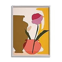 Stupell Industries Abstract Pink Floral Bloom Antique Pottery Shapes, Designed by Melissa Wang Gray Framed Wall Art, 16 x 20, Beige