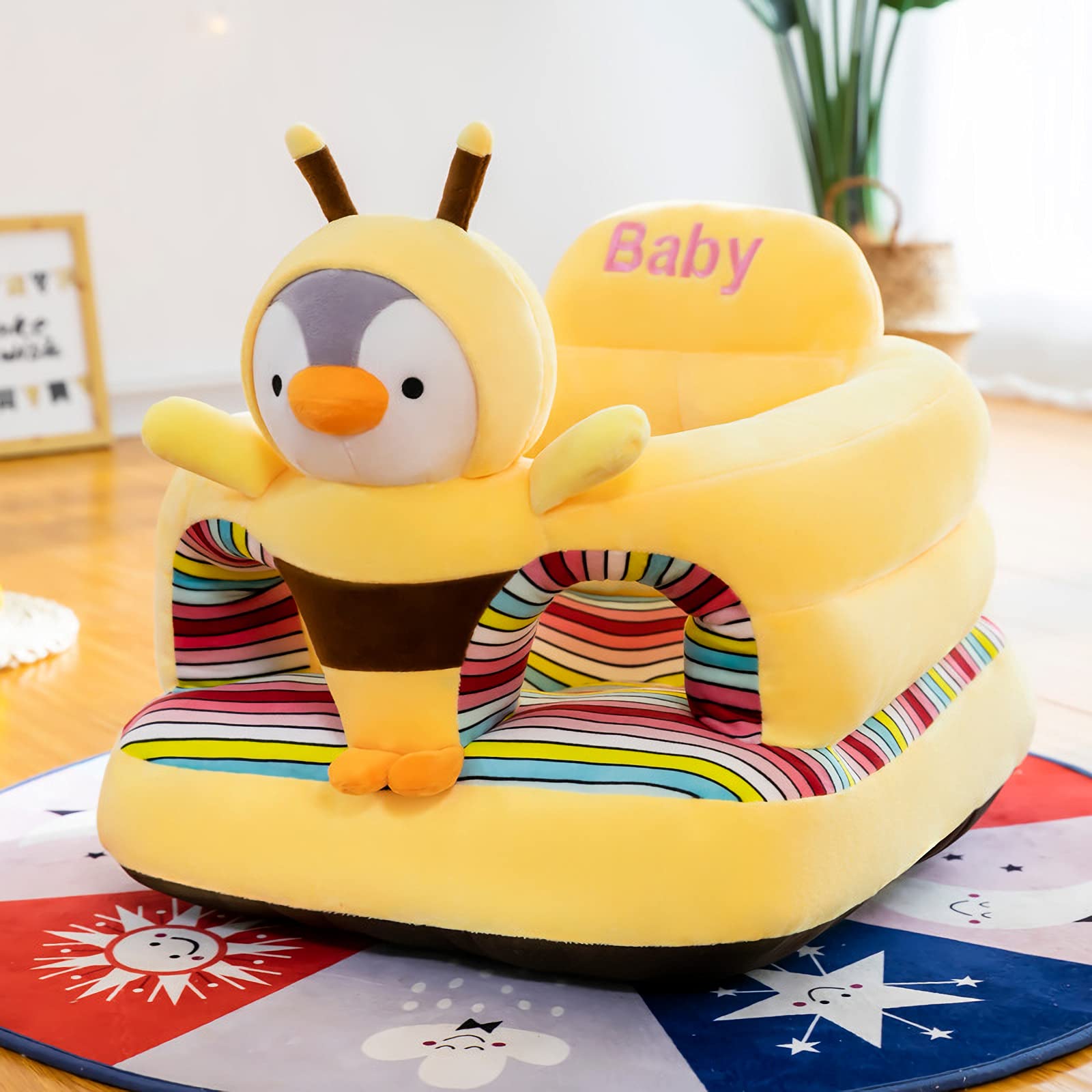 Baby Support Seat, Cute Baby Sofa Chair for Sitting Up, Comfy Plush Infant Seats (Penguin,W17.5 x H17.5)