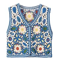 Sweet Boho Crochet Tank Top,Women Hollow Out Embroidery Tank Top Casual Camis, Floral Crochet Waistcoats