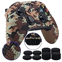 9CDeer Studded Protective Customize Transfer Printing Silicone Cover Skin Sleeve Case + 8 Thumb Grips Analog Caps for Xbox One/S/X Controller Brown Camouflage Compatible with Official Stereo Headset