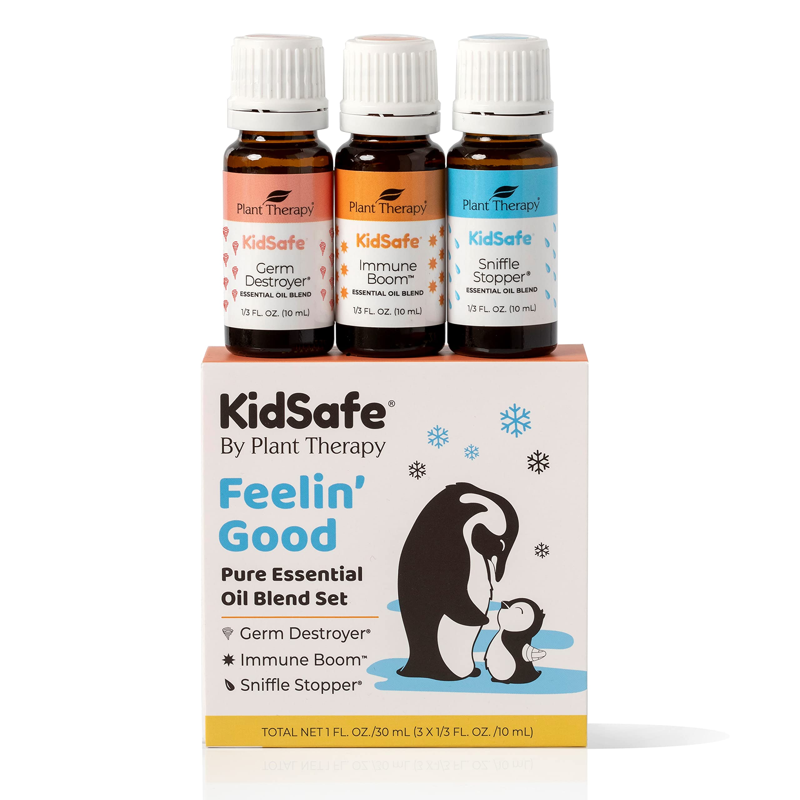 Plant Therapy KidSafe Feelin' Good Essential Oil Blend Set, Includes: Germ Destroyer, Immune Boom, Sniffle Stopper 100% Pure, Undiluted, Natural Aromatherapy 10 mL (1/3 oz)