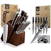Steak Knives Set of 6 with Rest+15 Pieces Kitchen Knife Set with Block