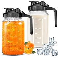 32 OZ Mason Jars with Lid, Glass Pitcher Double Leak Proof with Pour Spout Handle, 1 Quart Wide Mouth Breast Milk Pitcher for Fridge, Creamer Container for Coffee, Sun Tea, Juice - 2 Pack