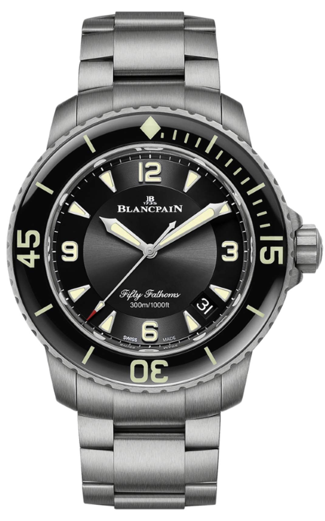 Blancpain Fifty Fathoms Titanium 45mm Mens Black Watch 5015-12B30-98