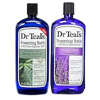 Dr. Teals Lavender & Hemp Seed Oil Foaming Bath Gift Set (2 Pack, 34oz Ea) - Soothe & Sleep Lavender, Cannabis Sativa Hemp Seed Oil - Essential Oils Blended with Pure Epsom Salt Ease Aches & Stress