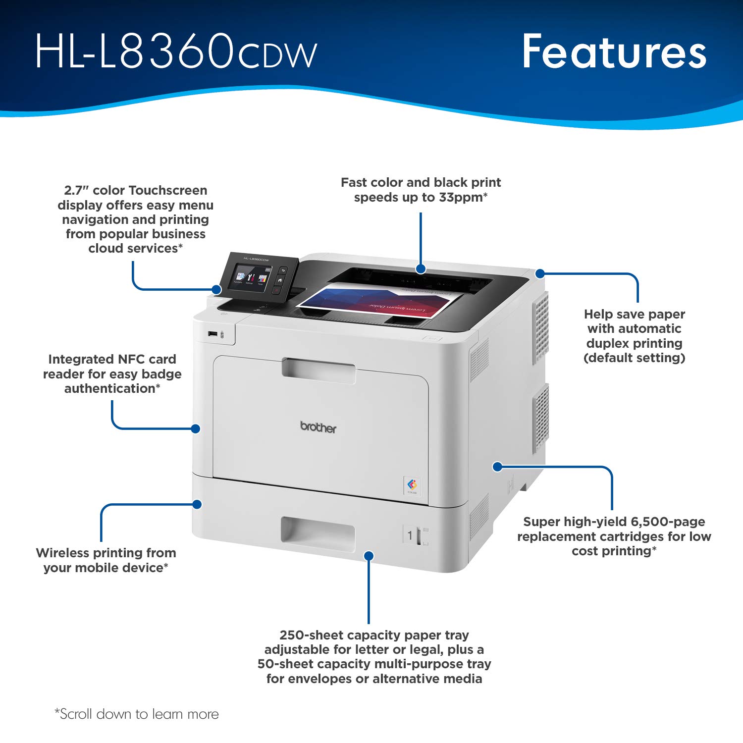 Brother Business Color Laser Printer, HL-L8360CDW, Wireless Networking, Automatic Duplex Printing, Mobile Printing, Cloud Printing, Amazon Dash Replenishment Ready,White