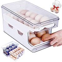 Egg Container for Refrigerator, Egg Holder Rolling Egg Holder for Refrigerator, Automatic 24 Count Egg Dispenser for Refrigerator, Egg Organizer Container with 2 Eggs Carrier Container Case