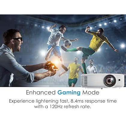 Optoma GT1080HDR Short Throw Gaming Projector | Enhanced Gaming Mode for 1080P 120Hz Gaming at 8.4ms | 4K UHD Support | Play HDR for 4K and 1080P | High 3800 lumens for Day & Night Gaming, White